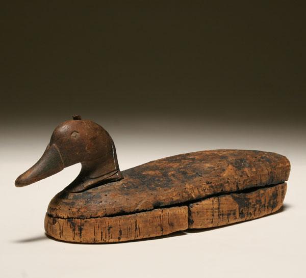 Appraisal: Duck decoy Long Island black duck cork body carved wooden