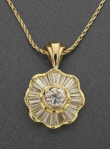 Appraisal: K gold and diamond pendant featuring a central round brilliant