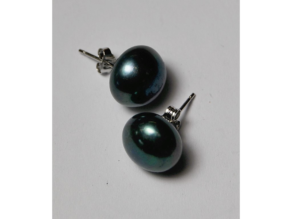 Appraisal: Pair of large black pearl stud earrings