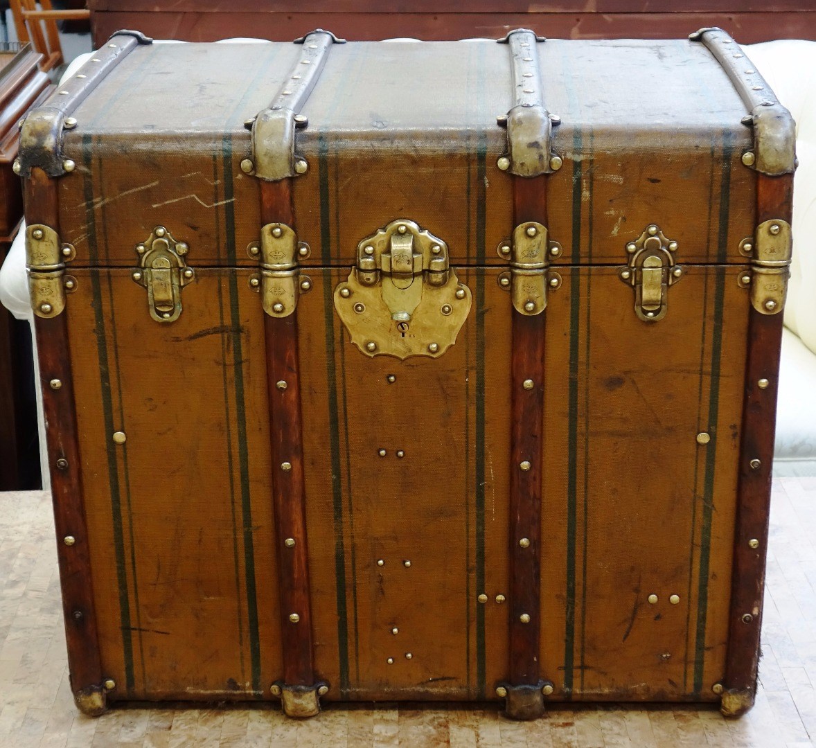 Appraisal: A French wood and canvas bound steamer trunk early th