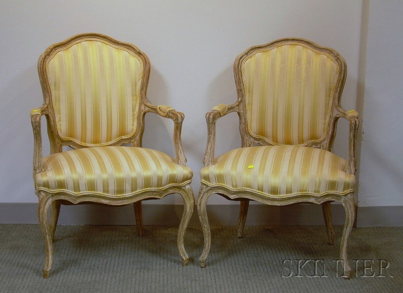 Appraisal: Pair of Louis XV Style Upholstered Carved and Painted Wood