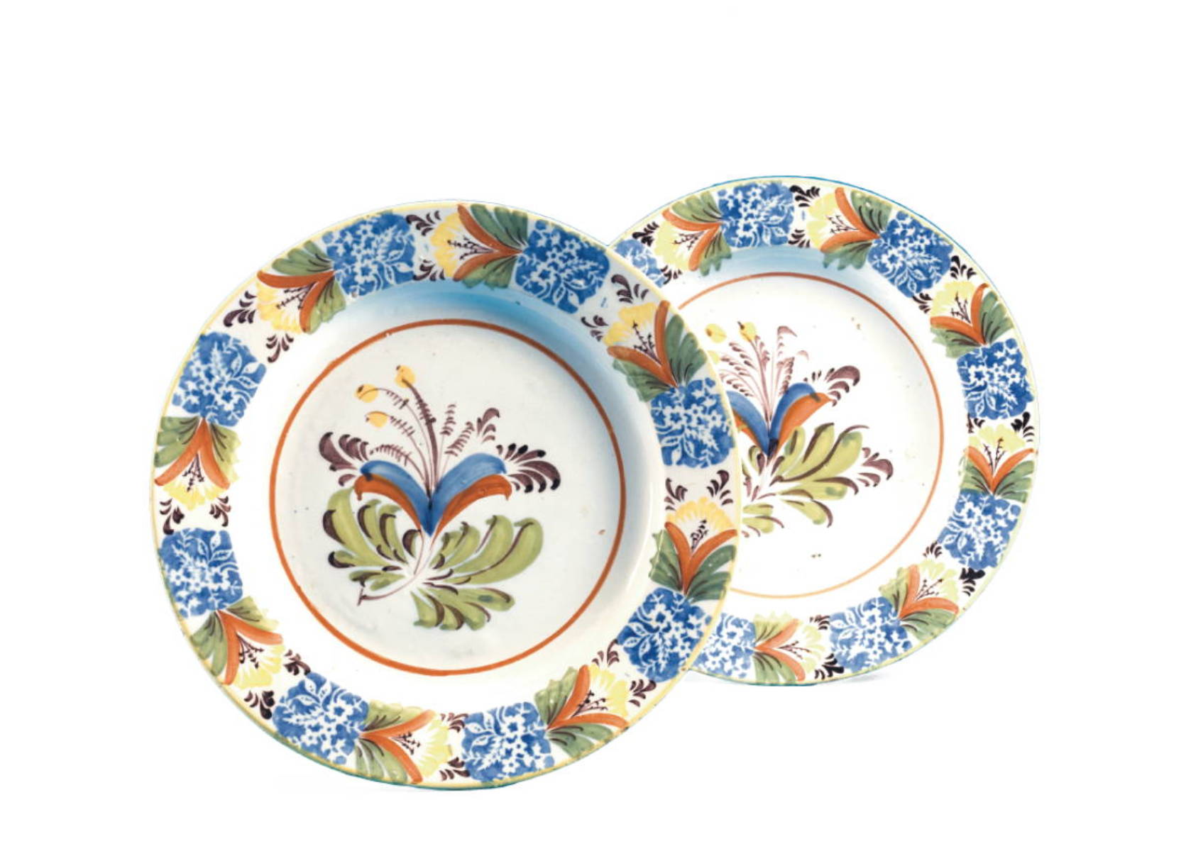 Appraisal: PAIR OF DUTCH DELFT POLYCHROME DISHES Each painted with a