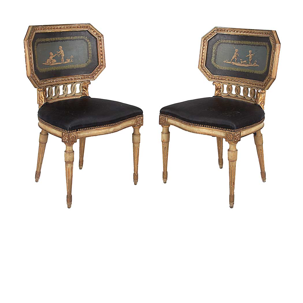 Appraisal: Pair of Italian Neoclassical Style Side Chairs Each curved backrest