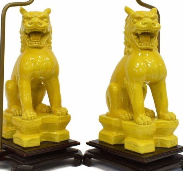 Appraisal: pair Chinese ceramic figures depicting seated foo lions now fashioned