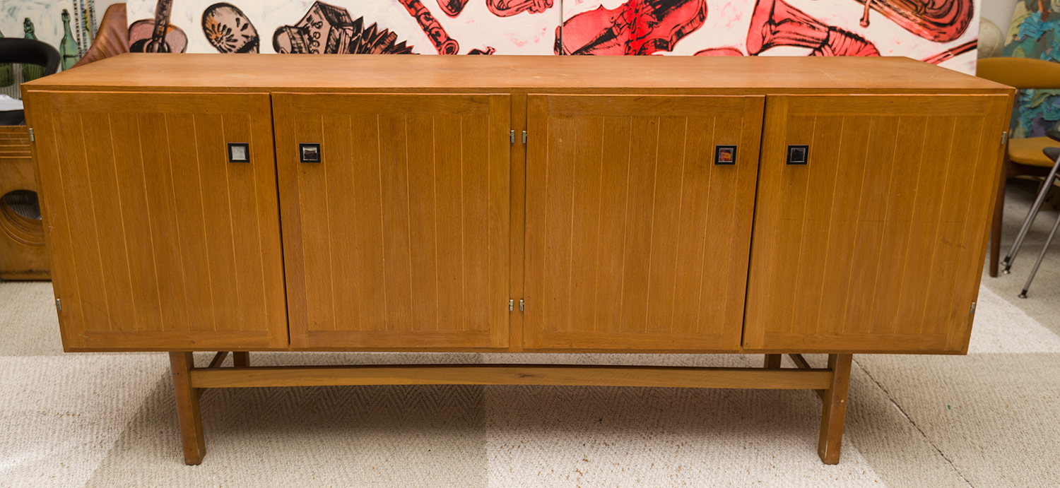 Appraisal: A s FOUR DOOR SIDEBOARD WITH CHROME HANDLES AND BRASS