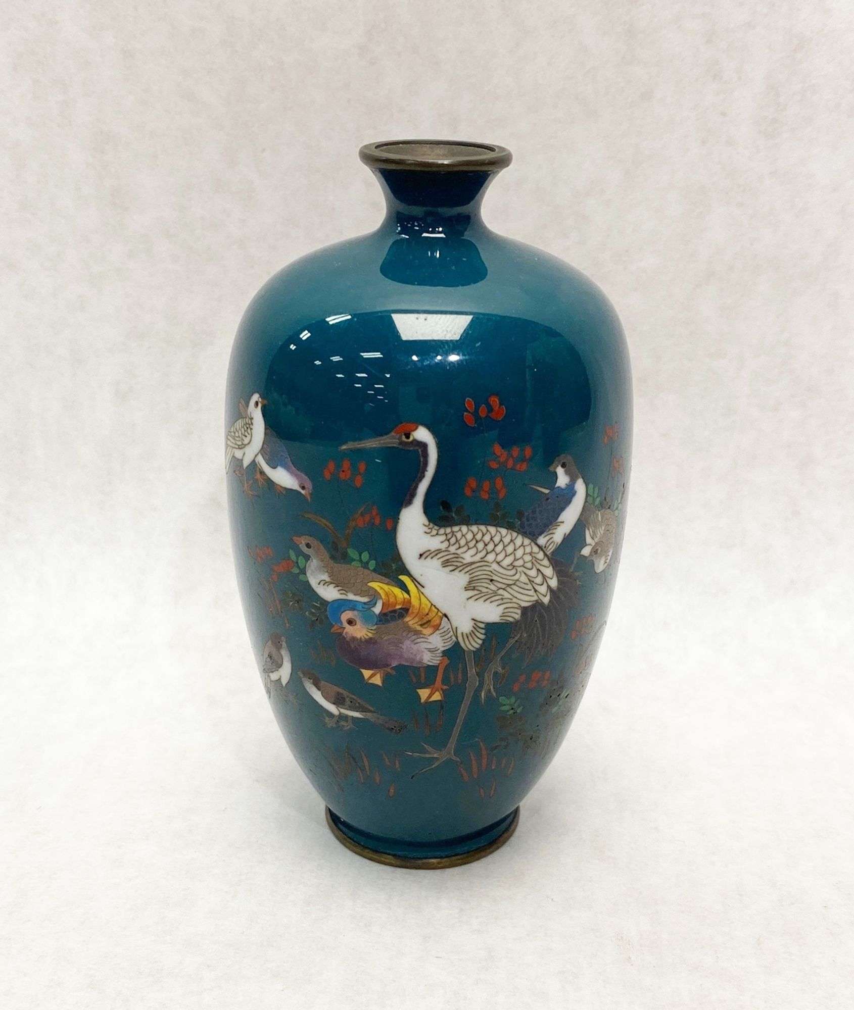 Appraisal: Signed Meiji Period Japanese Cloisonne Vase with Birds tall Condition