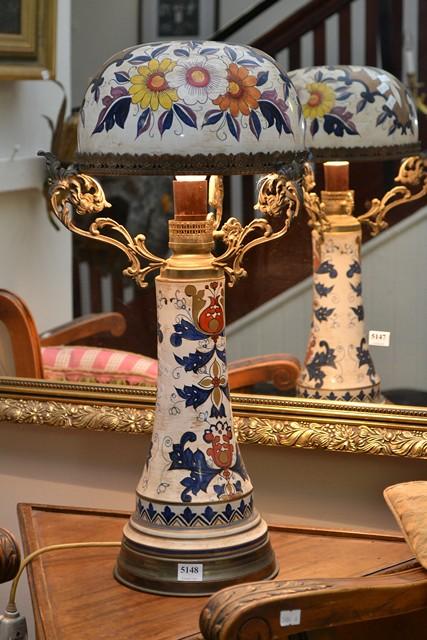 Appraisal: GLAZED ANTIQUE TABLE LAMP WITH HAND PAINTED FLORAL MOTIF