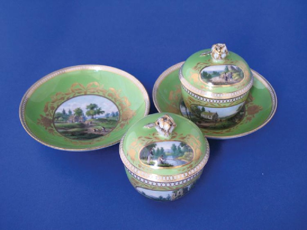 Appraisal: A PAIR OF LATE MEISSEN CUSTARD CUPS COVERS AND STANDS