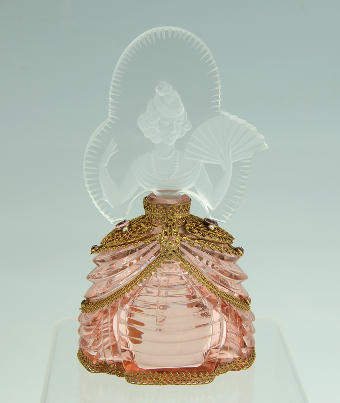 Appraisal: MORLEE PINK BALL GOWN FIGURAL PERFUME BOTTLE Figural molded pink