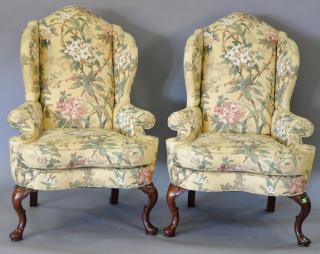 Appraisal: Pair of Queen Anne style upholstered wing chairs with custom