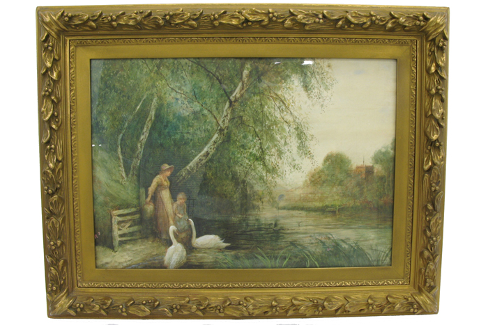 Appraisal: FREDERICK FRED HINES WATERCOLOR ON PAPER Landscape with mother and