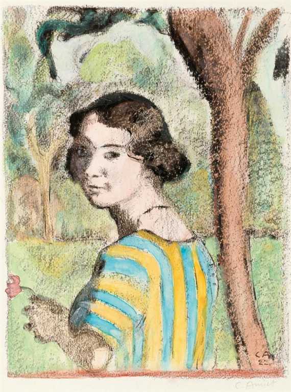 Appraisal: AMIET CUNO Young woman before a landscape Lithograph Black printed