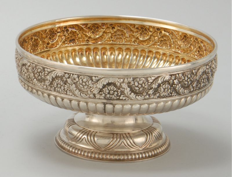 Appraisal: TIFFANY STERLING SILVER PEDESTAL BOWL In circular form with gold