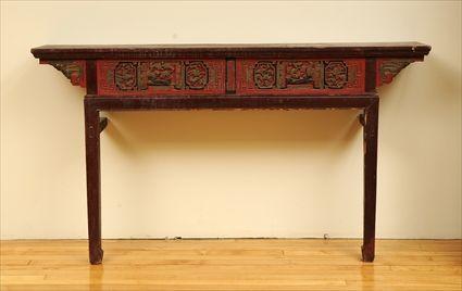 Appraisal: Chinese Red Painted and Gilt Altar Table Converted into a