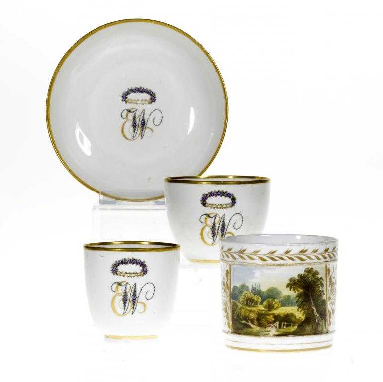 Appraisal: A DERBY TRIO finely enamelled and gilt with the initials