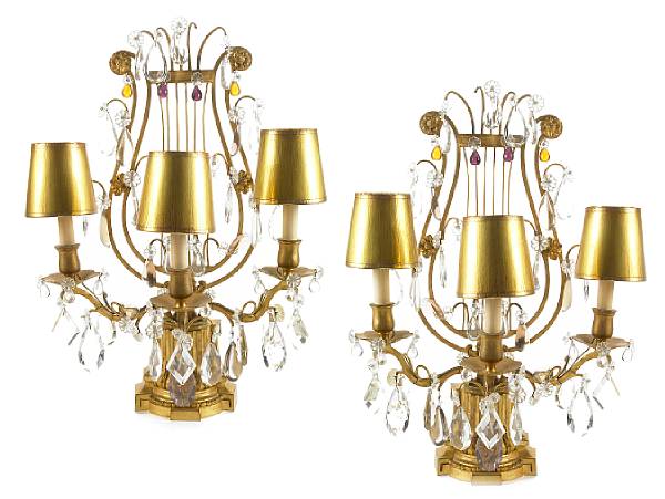 Appraisal: A pair of Louis XVI style cut and colored glass