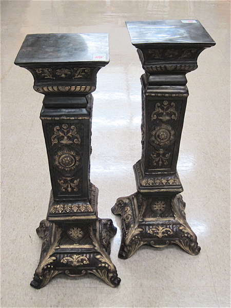 Appraisal: PAIR OF PATINATED BRONZE PEDESTALS each of square columnar form