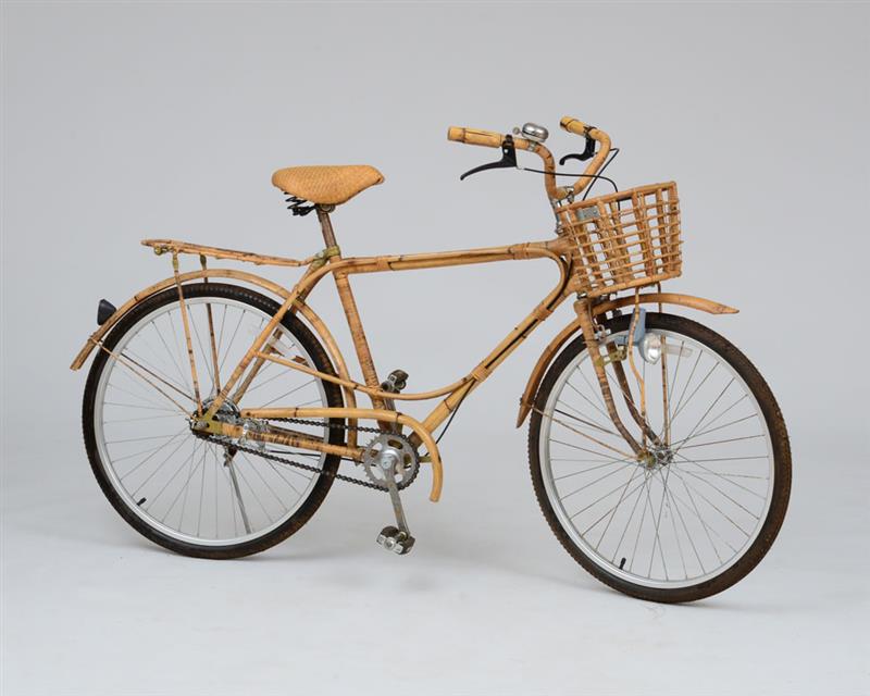 Appraisal: CHINESE RATTAN AND WOVEN SEA GRASS BICYCLE Fitted with bamboo