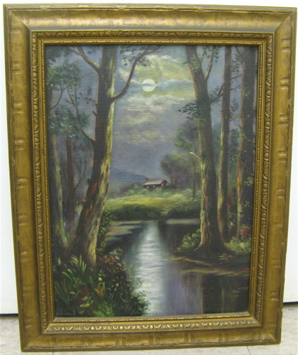 Appraisal: AMERICAN OIL ON CANVAS c 's Landscape at moonlight with