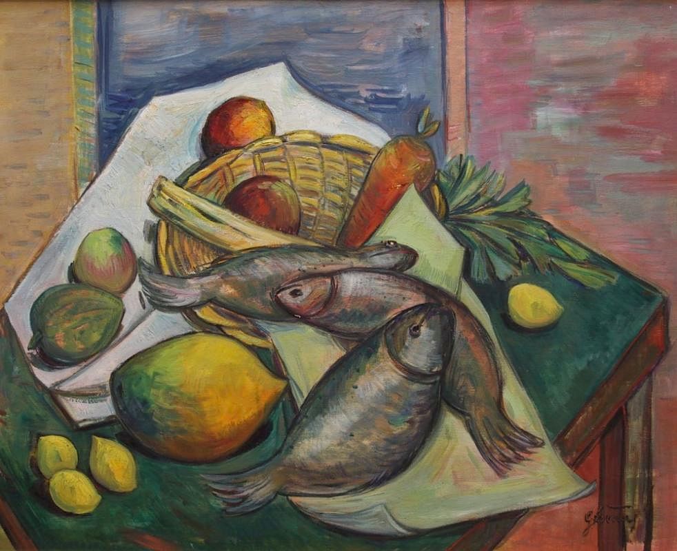 Appraisal: Still Life with Fish Fruit and Vegetables th century French