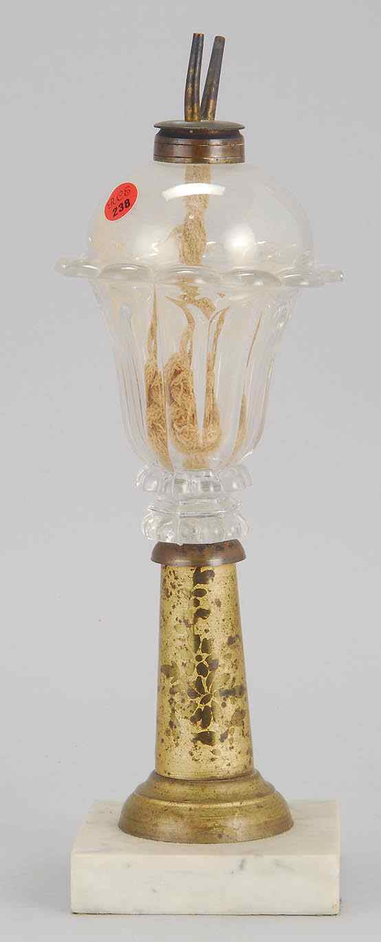 Appraisal: SANDWICH CLEAR GLASS OIL LAMPCirca In Tulip pattern with gilt