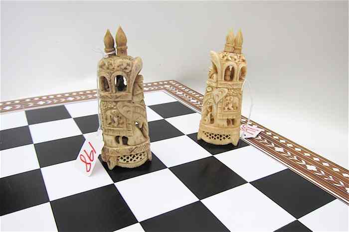 Appraisal: HAND CARVED BONE CHESS SET WITH BOARD in natural white