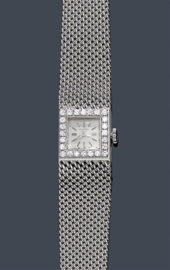 Appraisal: A LADY'S DIAMOND WRISTWATCH UNIVERSAL circa White gold g A