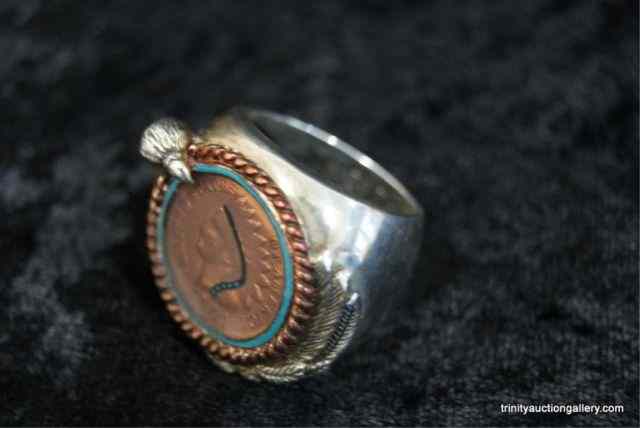 Appraisal: Sterling Silver w Indian Head Penny Men's RingBeautiful vintage Sterling