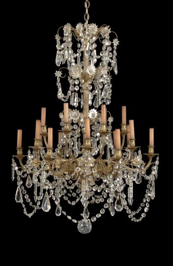 Appraisal: French Gilt-Brass and Cut Glass Eighteen-Light Chandelier first quarter th