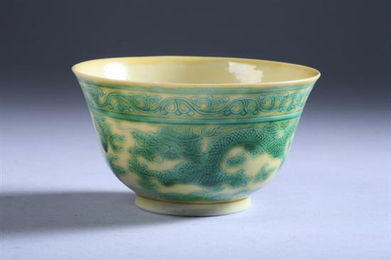 Appraisal: CHINESE IMPERIAL YELLOW AND GREEN DRAGON BOWL Guangxu six-character underglazed