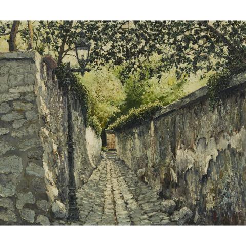 Appraisal: Vladimir Lazarev - THE GARDEN WALL Russian Oil on canvas