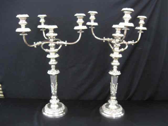 Appraisal: Pair of Sheffield Silverplate Candelabra four light rococo leaf decor