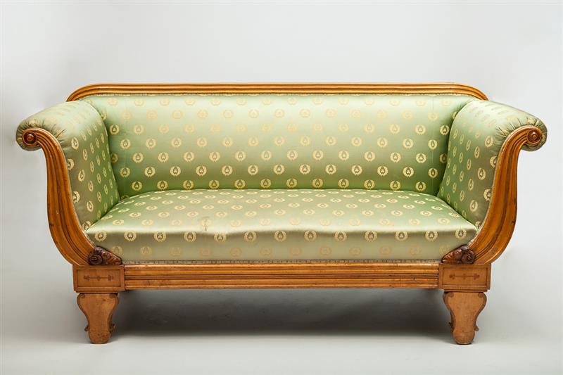 Appraisal: Biedermeier Inlaid and Carved Birch Settee in x ft x