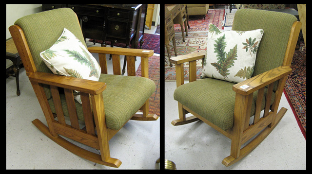 Appraisal: A PAIR OF OAK ROCKING ARMCHAIRS Arts Crafts design late