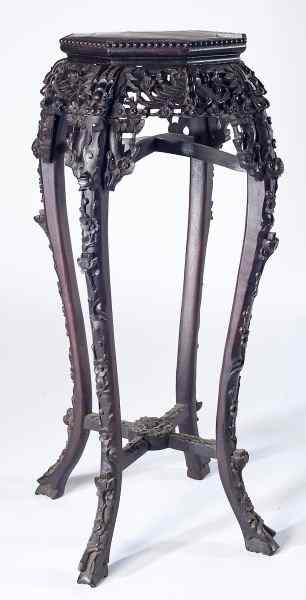 Appraisal: Chinese Rosewood Stand th centuryornately carved with pierced deep apron