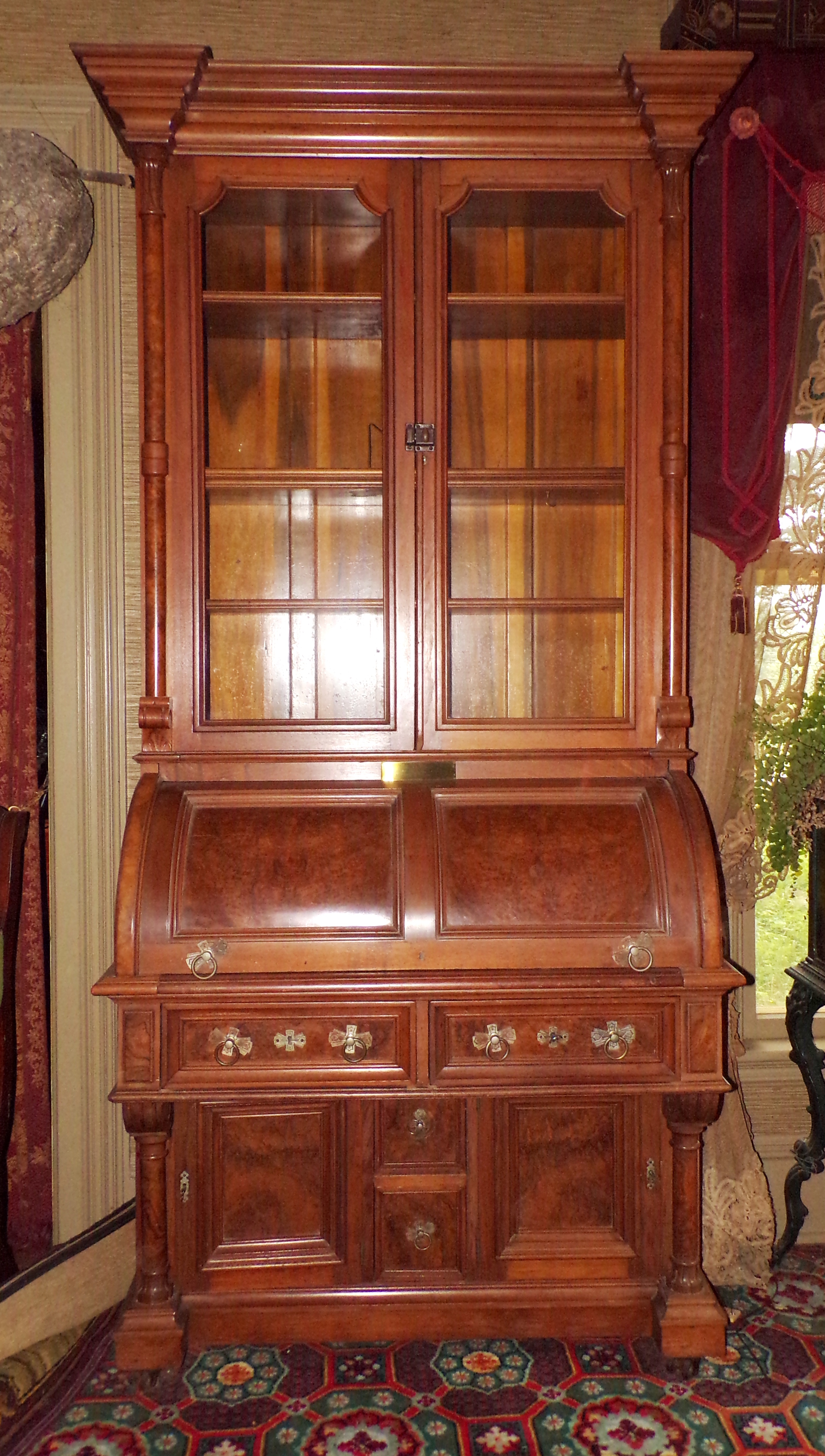 Appraisal: Martin Van Buren Bates walnut and burled walnut secretary bookcase