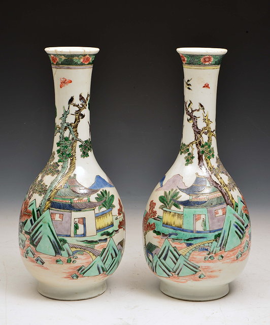 Appraisal: A PAIR OF CHINESE FAMILLE VERTE BOTTLE VASES each with