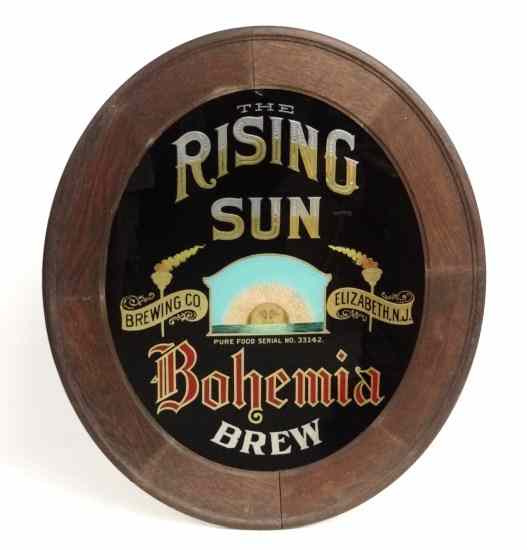 Appraisal: th c reverse painted beer advertising ''The Rising Sun Elizabeth