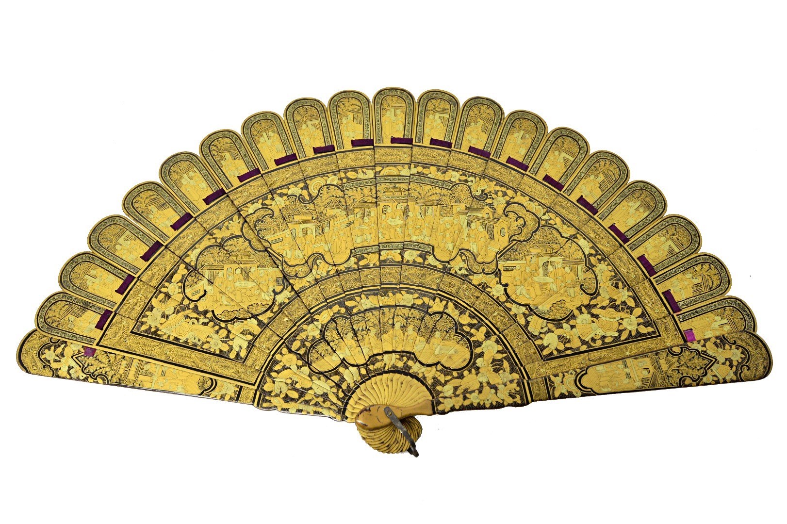 Appraisal: A Chinese Canton black lacquer and gilt heightened fan th