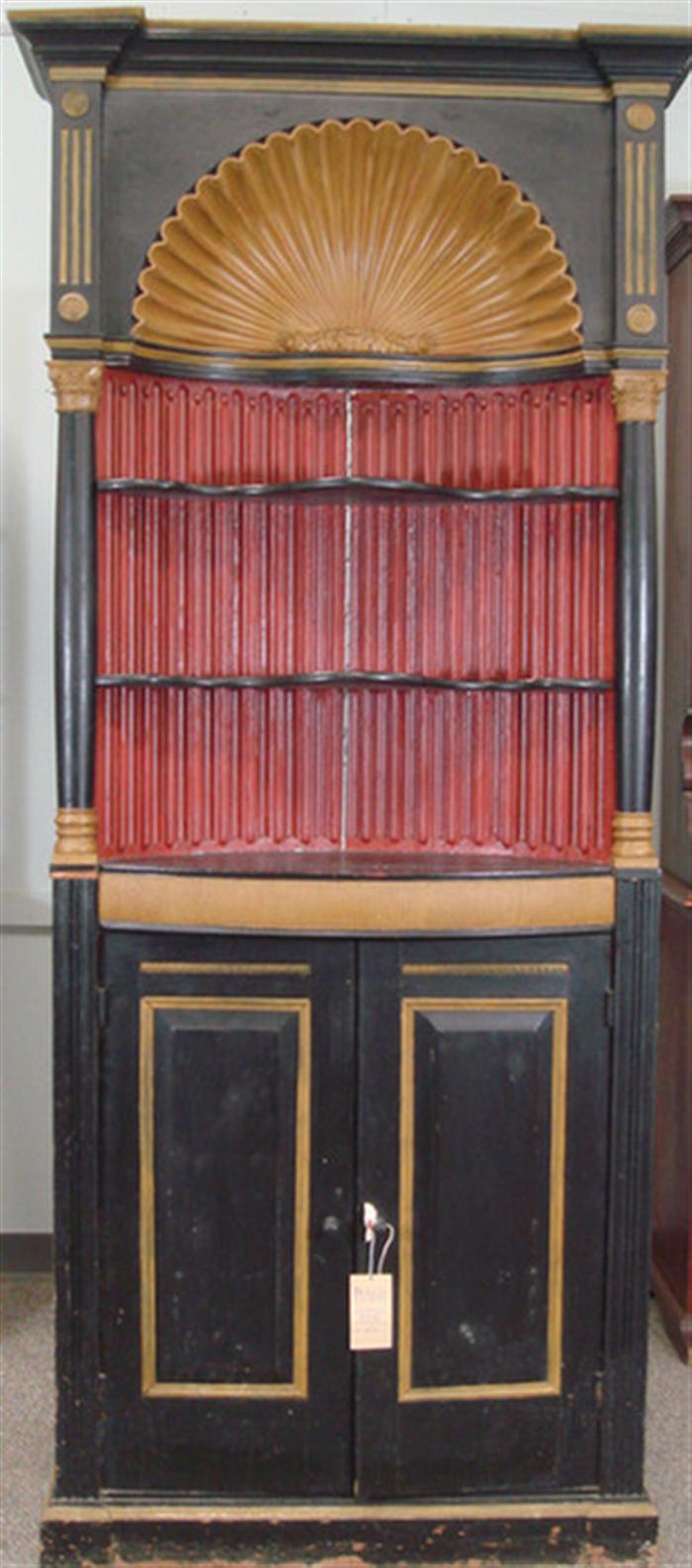 Appraisal: Continental style display cabinet painted black gold rust upper section