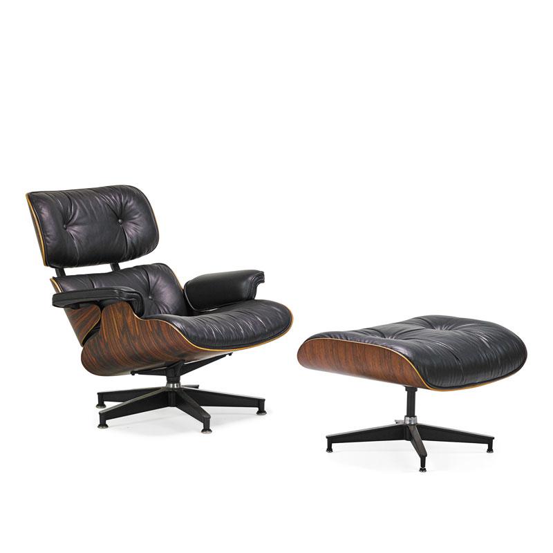 Appraisal: CHARLES AND RAY EAMES Lounge chair and ottoman CHARLES EAMES