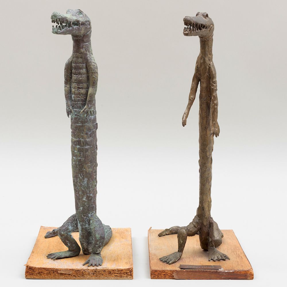 Appraisal: Hugo Daini - Alligators Two Works Two bronze one with