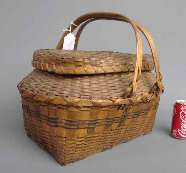 Appraisal: th c lidded basket with swing handle '' W ''