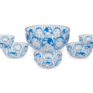 Appraisal: A Set of Bohemian Cobalt Cut-to-Clear Glass Bowls comprising a