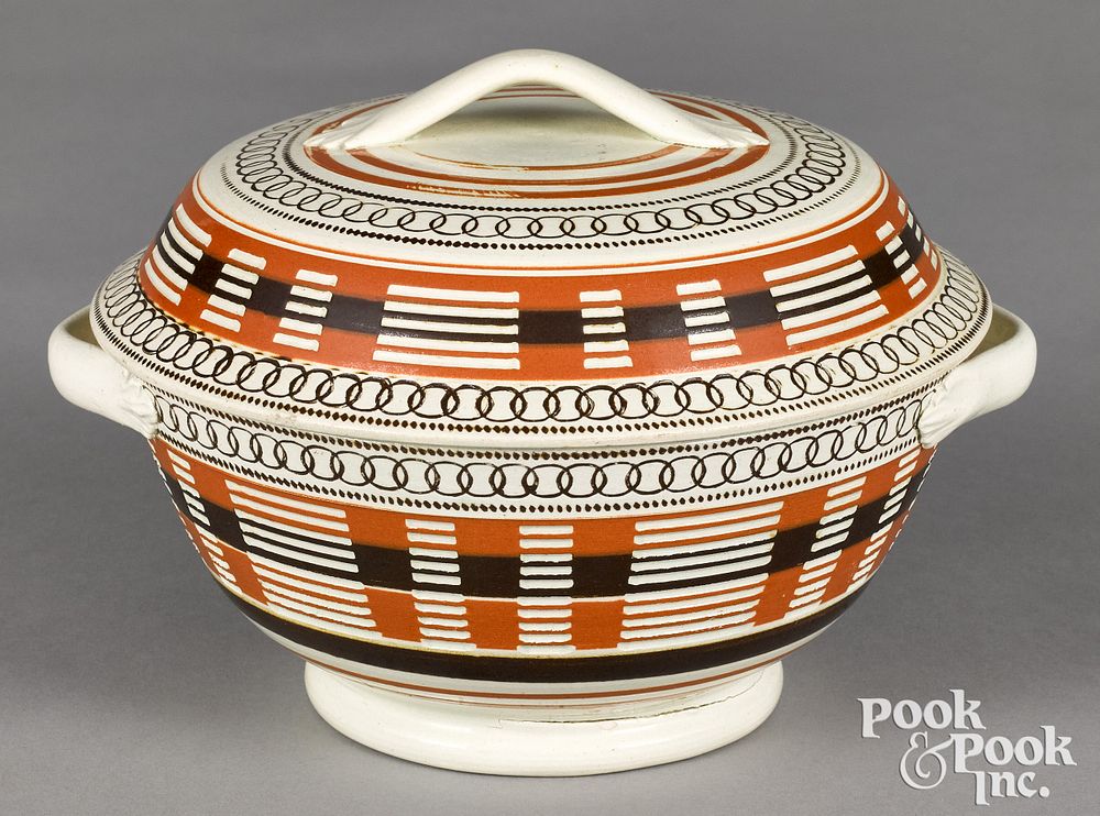 Appraisal: Mocha lidded bowl with engine turned decoration Mocha lidded bowl