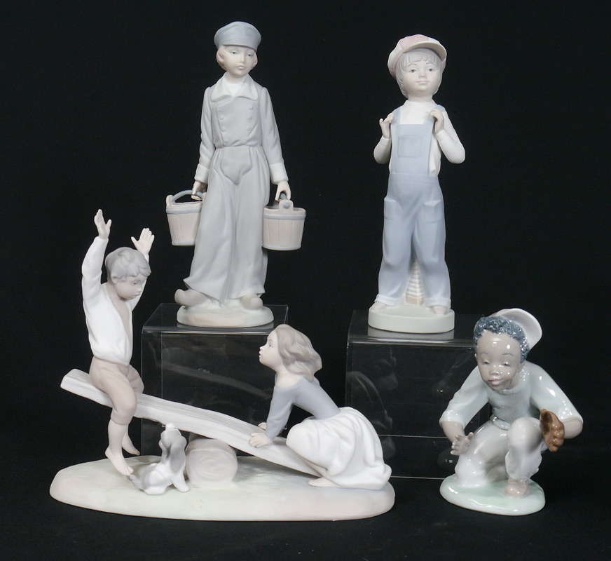 Appraisal: LLADRO PORCELAIN FIGURINES Boy with Pails Matte Salvador Furio sculptor