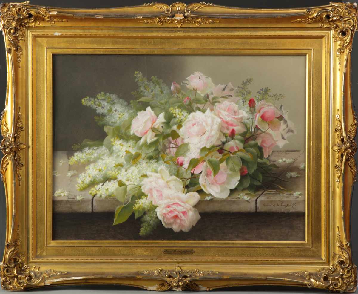 Appraisal: Raoul M DeLongpre French - Still life of roses lilacs