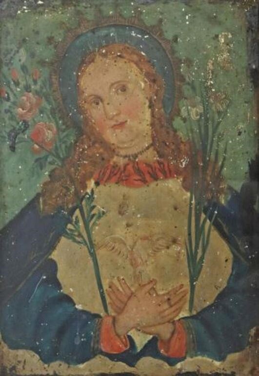 Appraisal: Framed oil on tin retablo Alma de Maria Soul of