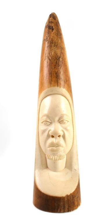 Appraisal: Old and well-carved African elephant ivory face sculpture Measures high