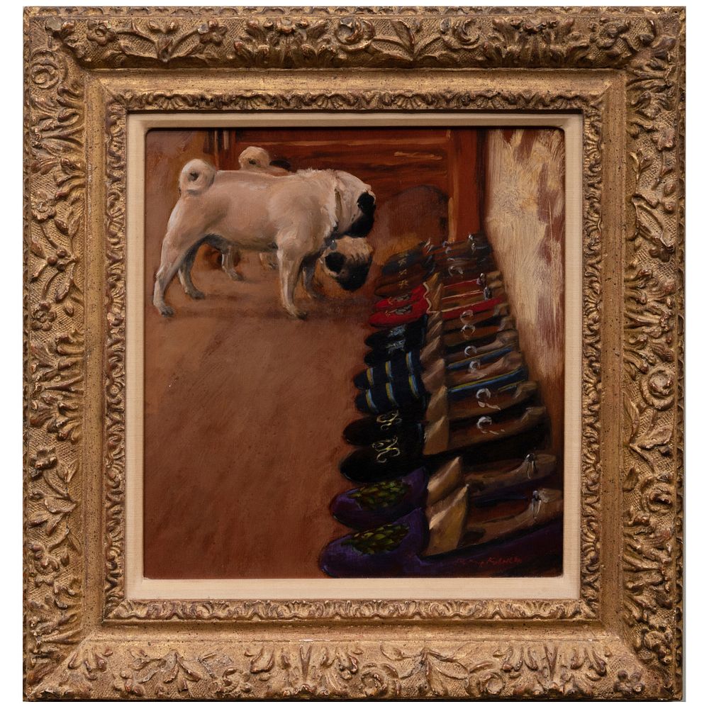 Appraisal: Henry Koehler - Papa's Slippers Oil on board signed 'Henry